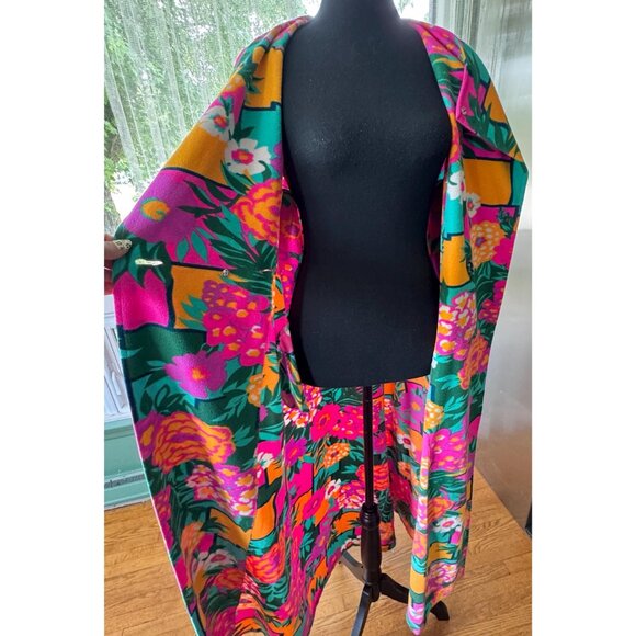 Vintage 1980s robe, teal, hot pink, yellow, green, bold floral geometric fleece - Picture 10 of 10